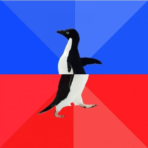 High Quality Blue Red Penguin Blank Meme Template