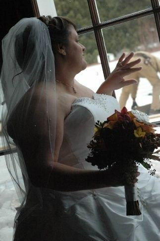 Bride looking out window Blank Meme Template