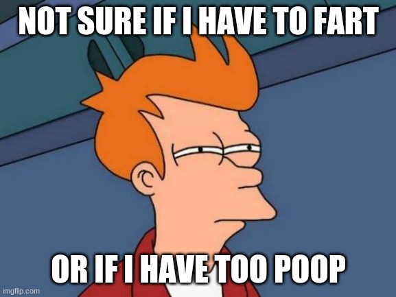 Futurama Fry | NOT SURE IF I HAVE TO FART; OR IF I HAVE TOO POOP | image tagged in memes,futurama fry | made w/ Imgflip meme maker