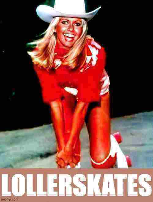 Olivia Newton-John lollerskates deep-fried 2 Blank Meme Template