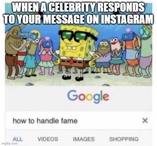 This just happened to me so i thought of this meme | WHEN A CELEBRITY RESPONDS TO YOUR MESSAGE ON INSTAGRAM | image tagged in how to handle fame | made w/ Imgflip meme maker