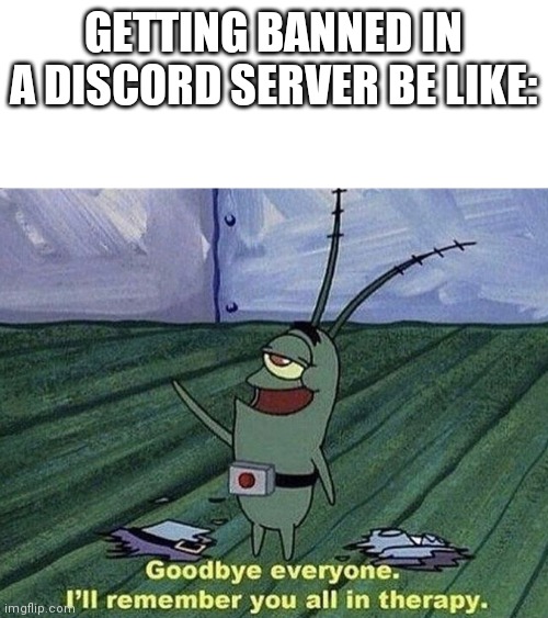 Plankton | GETTING BANNED IN A DISCORD SERVER BE LIKE: | image tagged in plankton | made w/ Imgflip meme maker