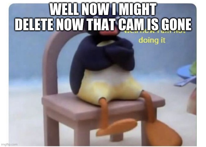 well now I am not doing it | WELL NOW I MIGHT DELETE NOW THAT CAM IS GONE | image tagged in well now i am not doing it | made w/ Imgflip meme maker