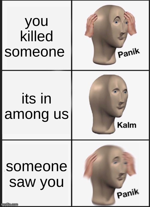 lol | you killed someone; its in among us; someone saw you | image tagged in memes,panik kalm panik | made w/ Imgflip meme maker