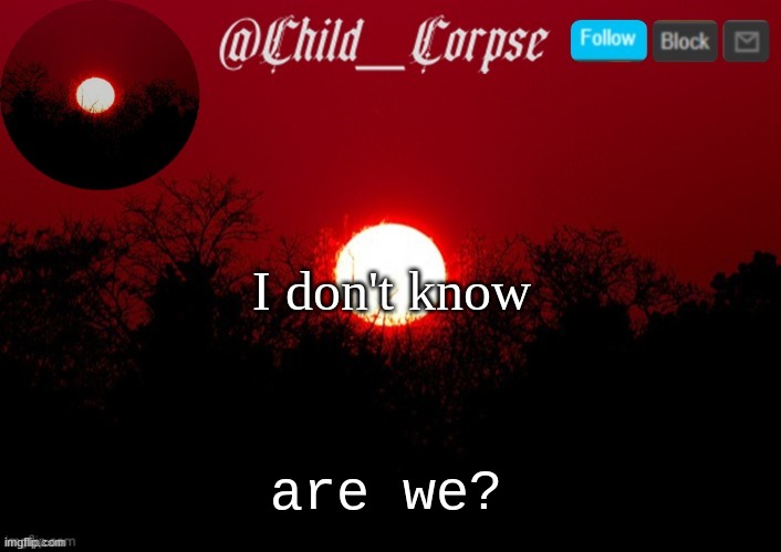 Child_Corpse announcement template | I don't know are we? | image tagged in child_corpse announcement template | made w/ Imgflip meme maker