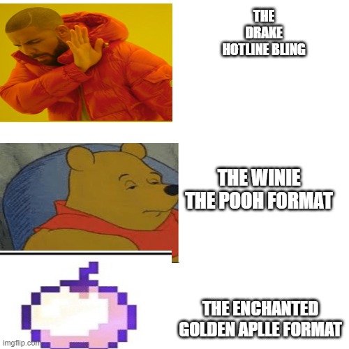 yes | THE DRAKE HOTLINE BLING; THE WINIE THE POOH FORMAT; THE ENCHANTED GOLDEN APLLE FORMAT | image tagged in memes,blank transparent square | made w/ Imgflip meme maker