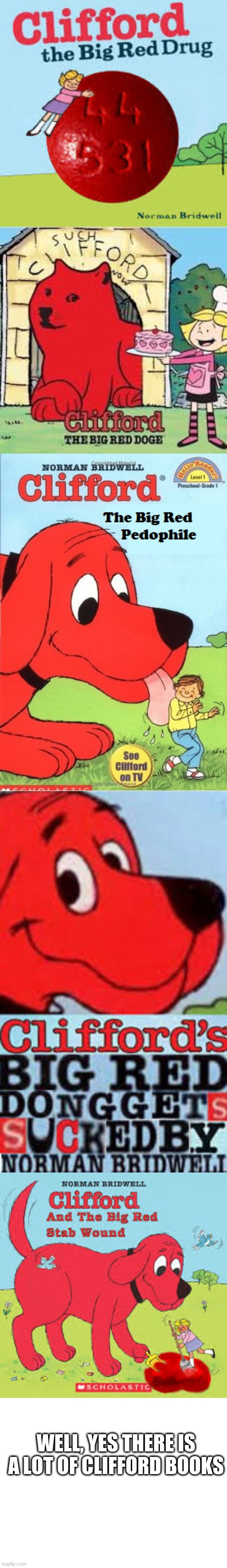 clifford be like: | WELL, YES THERE IS A LOT OF CLIFFORD BOOKS | image tagged in blank white template,cliffordthebigreddog | made w/ Imgflip meme maker