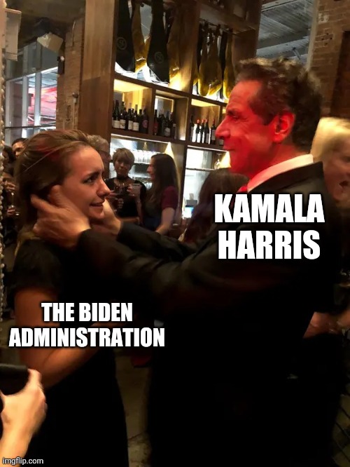 she want what they got goin' on | KAMALA HARRIS; THE BIDEN ADMINISTRATION | image tagged in cuomo kiss attempt,biden,kamala harris | made w/ Imgflip meme maker