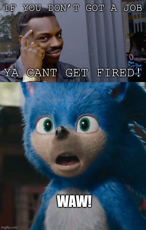 Smartness | IF YOU DON’T GOT A JOB; YA CANT GET FIRED! WAW! | image tagged in memes,roll safe think about it,sonic movie | made w/ Imgflip meme maker