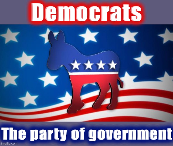 No longer the party of Big Government or whatever. The only party left that believes in government, period. | Democrats; The party of government | image tagged in democrats,democrat,democratic party,democrat party,big government,government | made w/ Imgflip meme maker