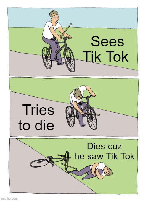 Same things happens everyone |  Sees Tik Tok; Tries to die; Dies cuz he saw Tik Tok | image tagged in memes,bike fall | made w/ Imgflip meme maker