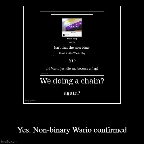 image tagged in non-binary,wario,confirmed | made w/ Imgflip demotivational maker