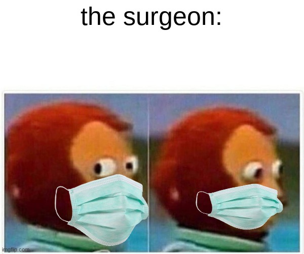 Monkey Puppet Meme | the surgeon: | image tagged in memes,monkey puppet | made w/ Imgflip meme maker