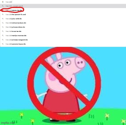 How did peppa pig die | image tagged in peppa pig,google search,memes | made w/ Imgflip meme maker