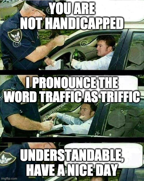 Handicap Parking | YOU ARE NOT HANDICAPPED UNDERSTANDABLE, HAVE A NICE DAY I PRONOUNCE THE WORD TRAFFIC AS TRIFFIC | image tagged in handicap parking | made w/ Imgflip meme maker