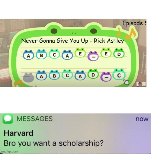 This guy has INFINITE IQ | image tagged in harvard scholarship,memes,animal crossing,rick astley,never gonna give you up | made w/ Imgflip meme maker
