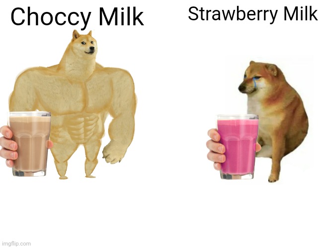 You know its true | Choccy Milk; Strawberry Milk | image tagged in memes,buff doge vs cheems | made w/ Imgflip meme maker