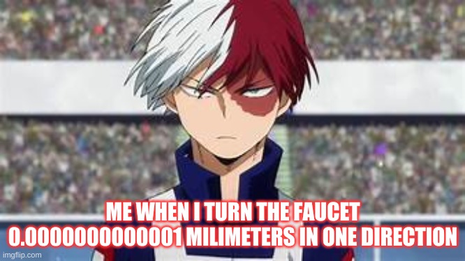 Only True Weebs Will Understand | ME WHEN I TURN THE FAUCET 0.0000000000001 MILIMETERS IN ONE DIRECTION | image tagged in shoto todoroki | made w/ Imgflip meme maker