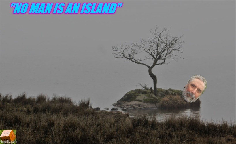 NO MAN IS AN ISLAND | "NO MAN IS AN ISLAND" | image tagged in no man is an island | made w/ Imgflip meme maker