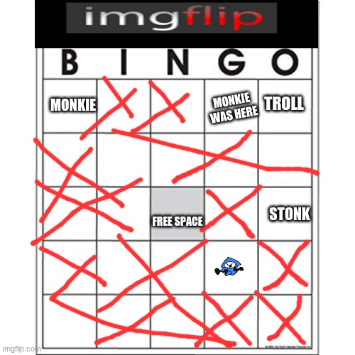 lol | TROLL; MONKIE WAS HERE; MONKIE; STONK; FREE SPACE | image tagged in blank bingo card | made w/ Imgflip meme maker