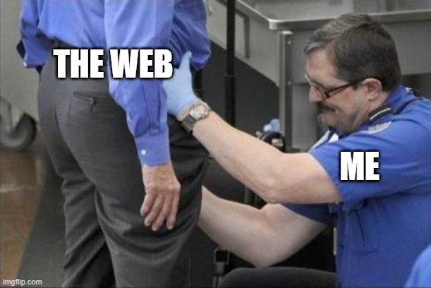 Me searching the web | THE WEB; ME | image tagged in tsa security pat down,lol,lmao,funny,funny memes,funny meme | made w/ Imgflip meme maker