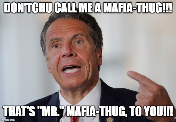 Andrew Cuomo | DON'TCHU CALL ME A MAFIA-THUG!!! THAT'S "MR." MAFIA-THUG, TO YOU!!! | image tagged in andrew cuomo | made w/ Imgflip meme maker