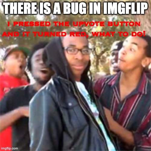black boy roast | THERE IS A BUG IN IMGFLIP i pressed the upvote button and it turned red, what to do! | image tagged in black boy roast | made w/ Imgflip meme maker