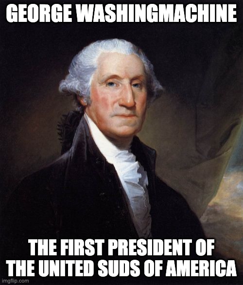 George Washington Meme | GEORGE WASHINGMACHINE THE FIRST PRESIDENT OF THE UNITED SUDS OF AMERICA | image tagged in memes,george washington | made w/ Imgflip meme maker