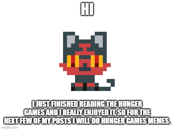 yes | HI; I JUST FINISHED READING THE HUNGER GAMES AND I REALLY ENJOYED IT, SO FOR THE NEXT FEW OF MY POSTS I WILL DO HUNGER GAMES MEMES. | image tagged in blank white template,hunger games | made w/ Imgflip meme maker