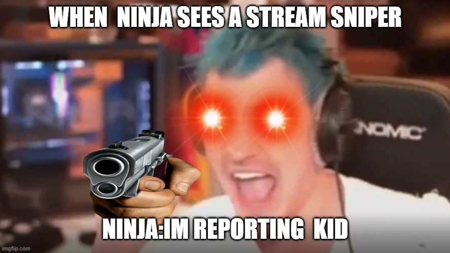 ninja meme 2 | WHEN  NINJA SEES A STREAM SNIPER; NINJA:IM REPORTING  KID | image tagged in funny memes | made w/ Imgflip meme maker