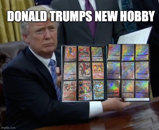 Trump Bill Signing Meme | DONALD TRUMPS NEW HOBBY | image tagged in memes,trump bill signing,pokemon | made w/ Imgflip meme maker