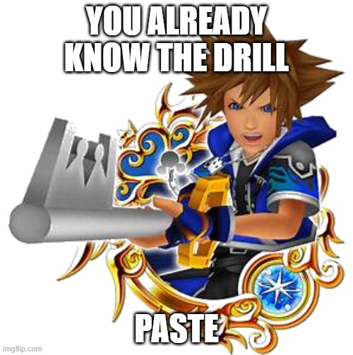 sora wisdom medal | YOU ALREADY KNOW THE DRILL; PASTE | image tagged in sora wisdom medal | made w/ Imgflip meme maker