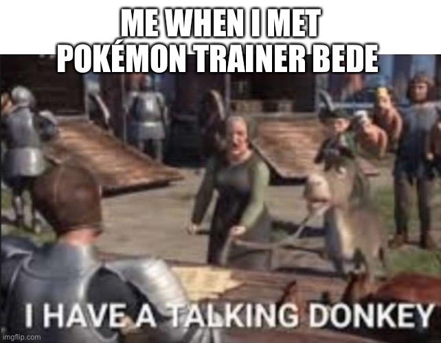 Bede. Is. A. Donkey |  ME WHEN I MET POKÉMON TRAINER BEDE | image tagged in i have a talking donkey | made w/ Imgflip meme maker