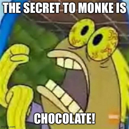 CHOCOLATE SpongeBob meme | THE SECRET TO MONKE IS CHOCOLATE! | image tagged in chocolate spongebob meme | made w/ Imgflip meme maker