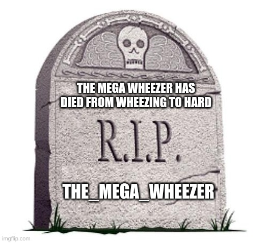 RIP | THE MEGA WHEEZER HAS DIED FROM WHEEZING TO HARD THE_MEGA_WHEEZER | image tagged in rip | made w/ Imgflip meme maker