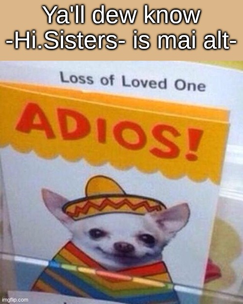 chihuahua adios | Ya'll dew know -Hi.Sisters- is mai alt- | image tagged in chihuahua adios | made w/ Imgflip meme maker
