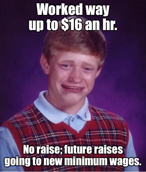 It happened in the late 1970s & early 1980s | image tagged in minimum wage,other workers,no raises,bad luck brian | made w/ Imgflip meme maker