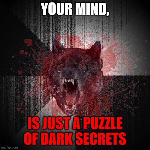 ......................... | YOUR MIND, IS JUST A PUZZLE OF DARK SECRETS | image tagged in insanity wolf,memes,oof | made w/ Imgflip meme maker