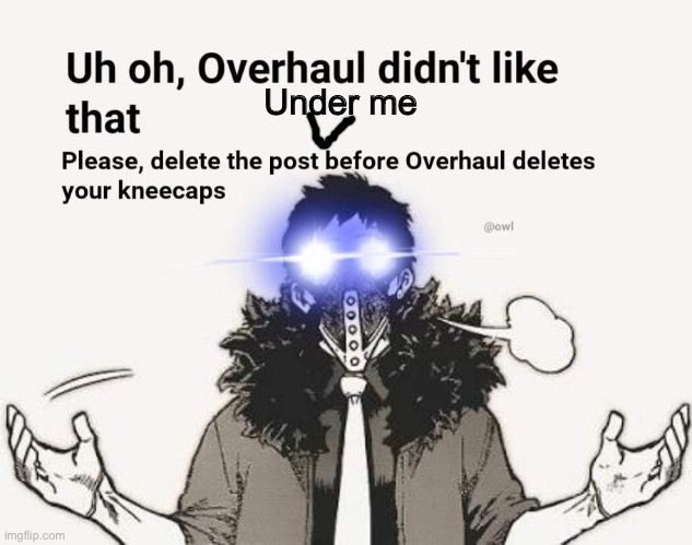 Overhaul funny | Under me | image tagged in overhaul funny | made w/ Imgflip meme maker