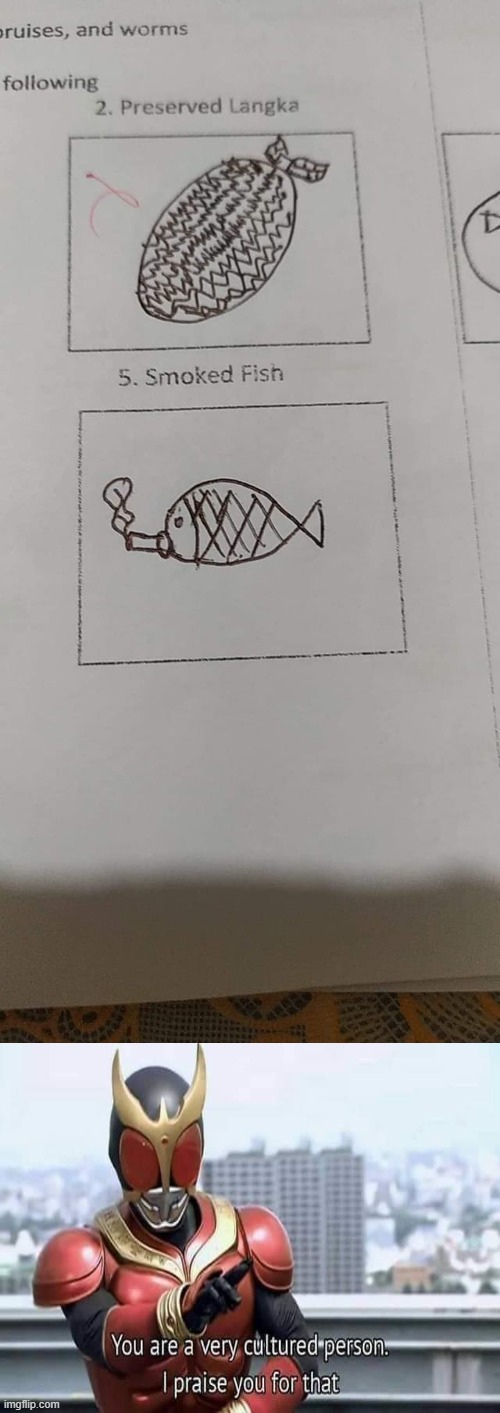 A kid draw a smoked fish literally as a smoking fish... | made w/ Imgflip meme maker