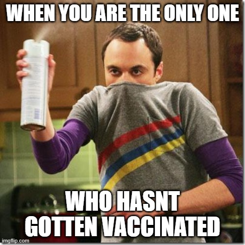spay always |  WHEN YOU ARE THE ONLY ONE; WHO HASNT GOTTEN VACCINATED | image tagged in air freshener sheldon cooper | made w/ Imgflip meme maker