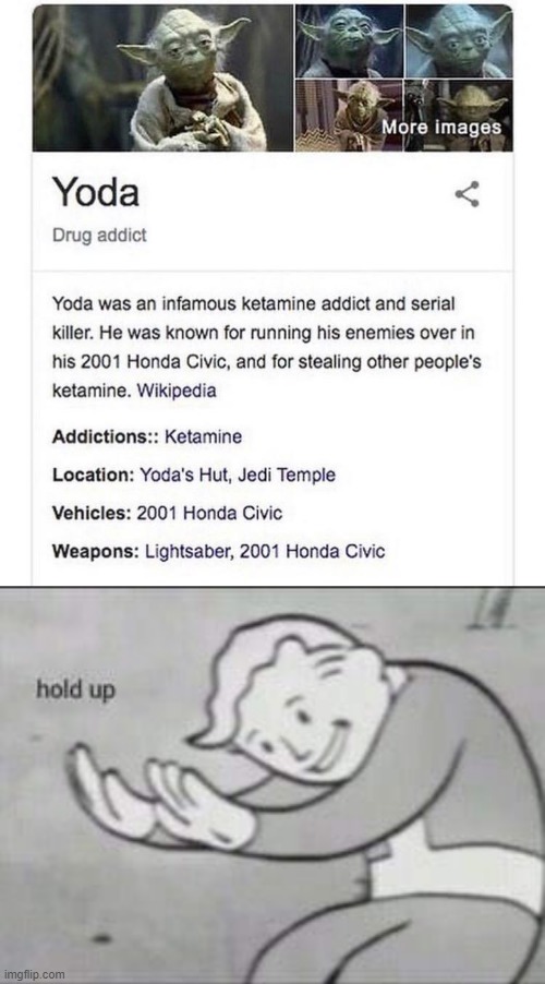 excuse me WHAT!? ? | image tagged in fallout hold up,excuse me what the heck,star wars,memes,funny,yoda | made w/ Imgflip meme maker