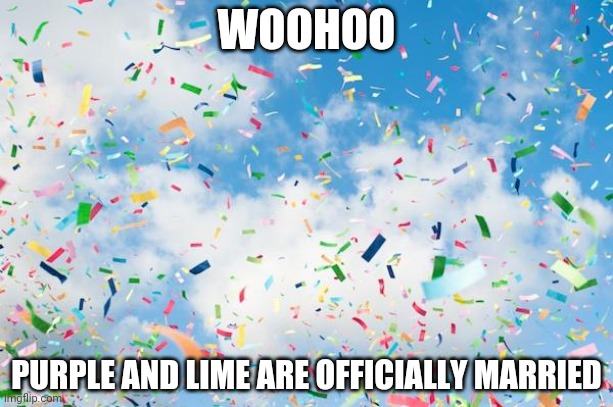 Hehe see what I did there | WOOHOO; PURPLE AND LIME ARE OFFICIALLY MARRIED | image tagged in confetti | made w/ Imgflip meme maker