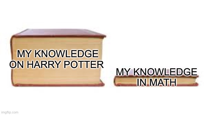 Big book small book | MY KNOWLEDGE IN MATH; MY KNOWLEDGE ON HARRY POTTER | image tagged in big book small book | made w/ Imgflip meme maker
