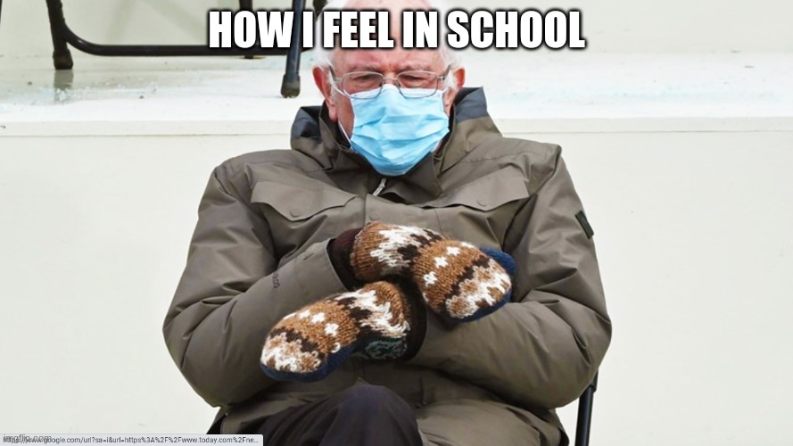 bernies mittens | HOW I FEEL IN SCHOOL | image tagged in bernies mittens | made w/ Imgflip meme maker