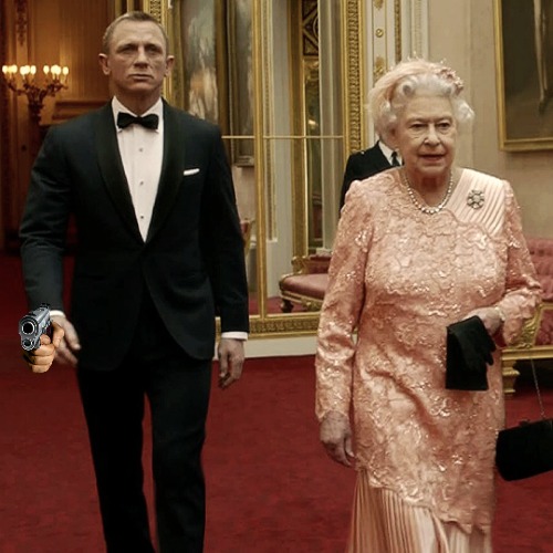 Bond guarding the Queen | image tagged in queen elizabeth james bond 007,gun | made w/ Imgflip meme maker