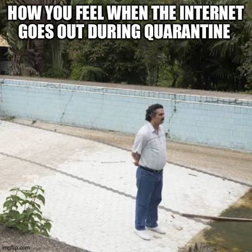 Quarantine | HOW YOU FEEL WHEN THE INTERNET GOES OUT DURING QUARANTINE | image tagged in lonely pablo,lonely,relatable | made w/ Imgflip meme maker