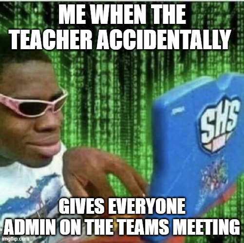 Ryan Beckford | ME WHEN THE TEACHER ACCIDENTALLY; GIVES EVERYONE ADMIN ON THE TEAMS MEETING | image tagged in ryan beckford | made w/ Imgflip meme maker