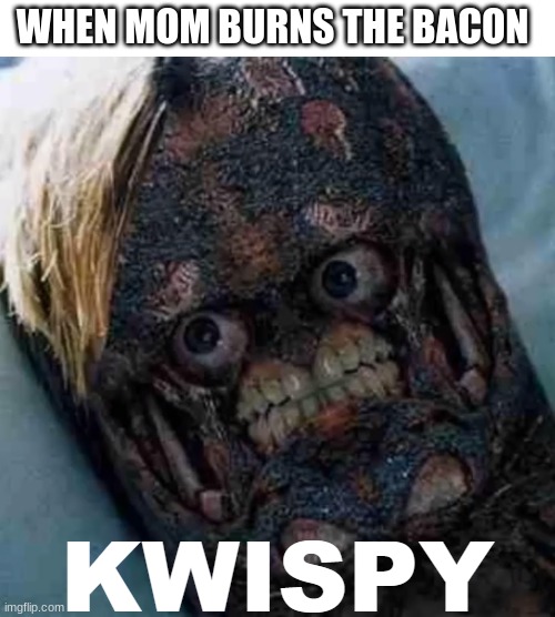 KWISPY | WHEN MOM BURNS THE BACON | image tagged in kwispy | made w/ Imgflip meme maker