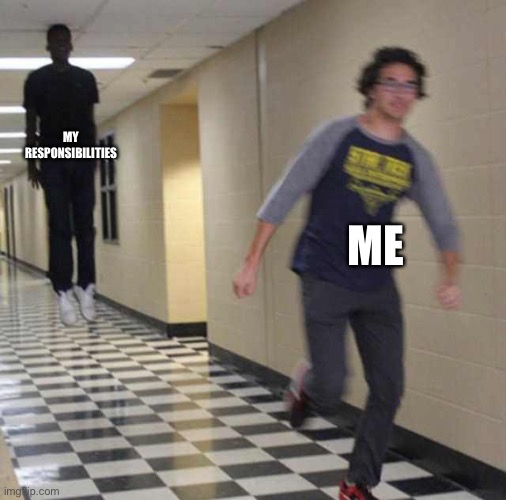 ¿Relatable? | MY RESPONSIBILITIES; ME | image tagged in floating boy chasing running boy | made w/ Imgflip meme maker